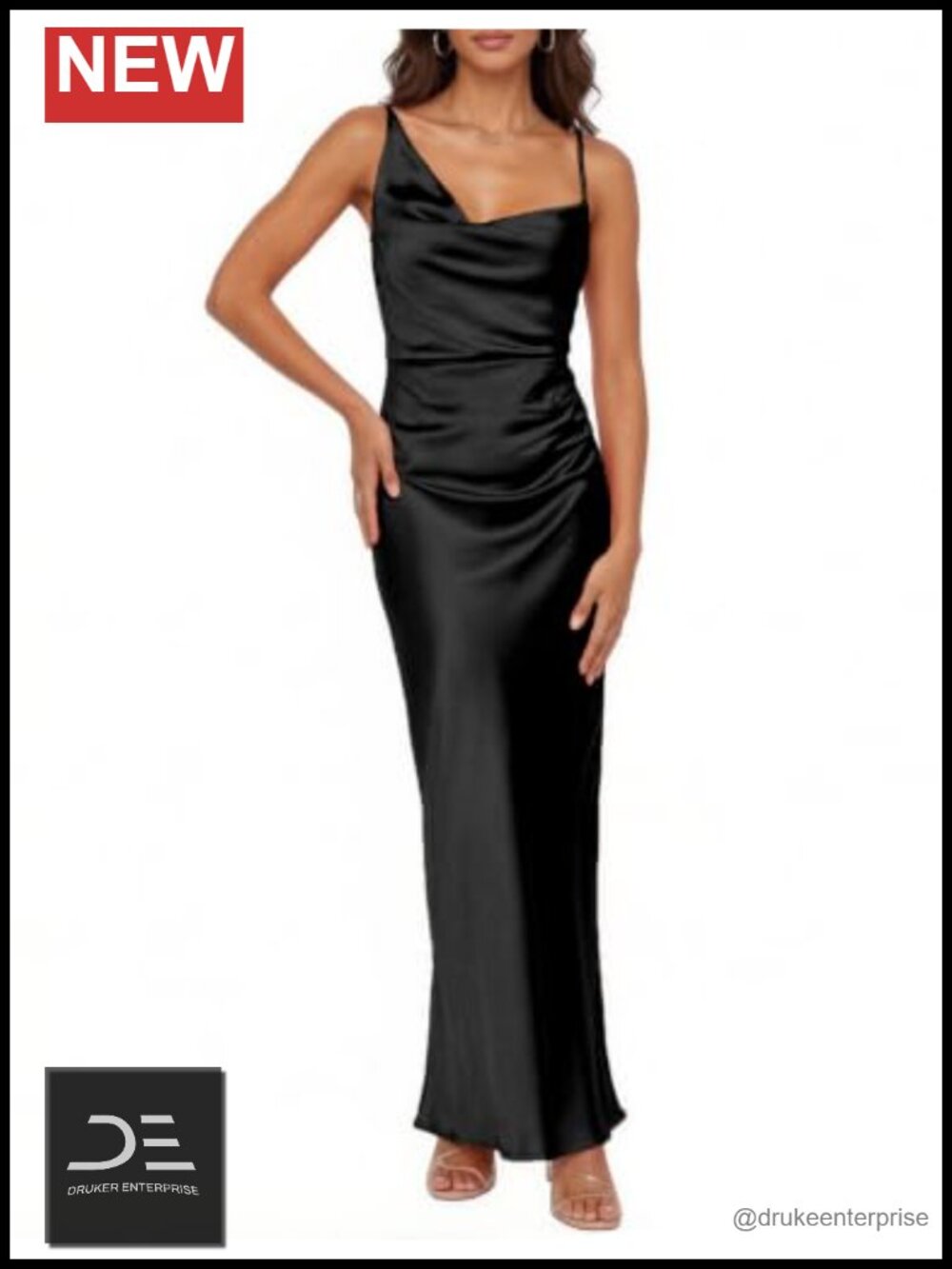 Satin Silk Cowl Neck Spaghetti Strap Maxi Dress Formal Wedding Guest
